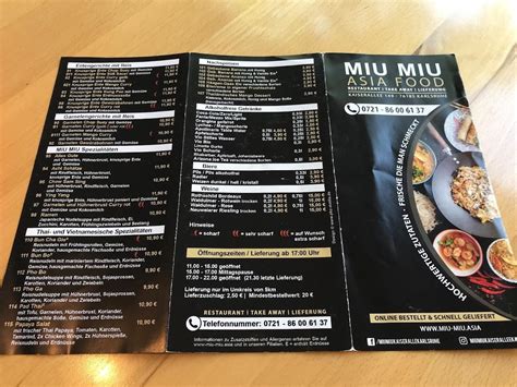 Speisekarte MIU MIU China&Thai Food in Karlsruhe.